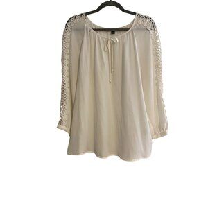 Zac & Rachel Women Blouse XL Cream Peasant Lace Sleeve Detail Office Lightweight